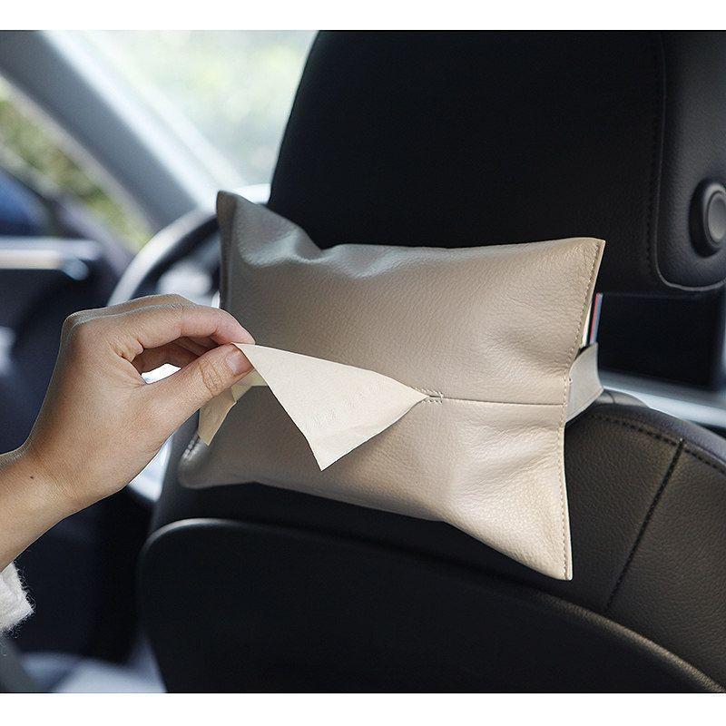 Premium Top Grain Leather Car Tissue Box Holder Dashboard Countertop Modern Minimalist Luxury Design With Auto-Rising