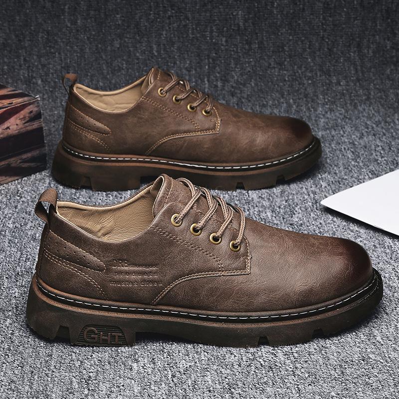 Black big head leather shoes winter business dress British style small leather shoes soft sole casual shoes autumn and winter