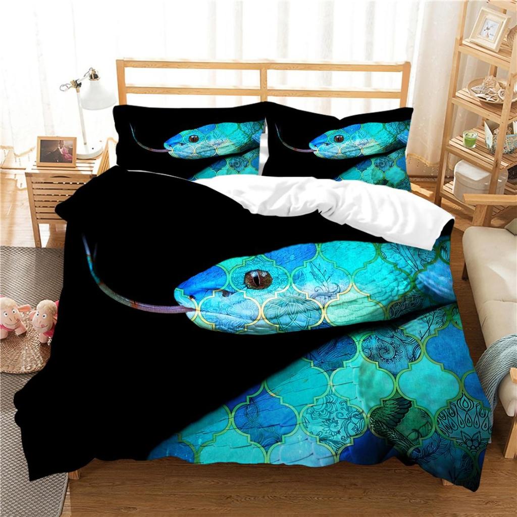 Snake Print 3D Printed Bedding Set, Reptile Down Duvet Cover, Pillowcase 2/3 Pieces, Mollusk Quilt Cover AU/DE/EU/ES Full Size Bed Cover