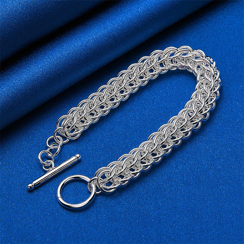 Elegant 925 sterling silver 8-inch exquisite woven bracelet, fashionable men's and women's wedding party jewelry accessories