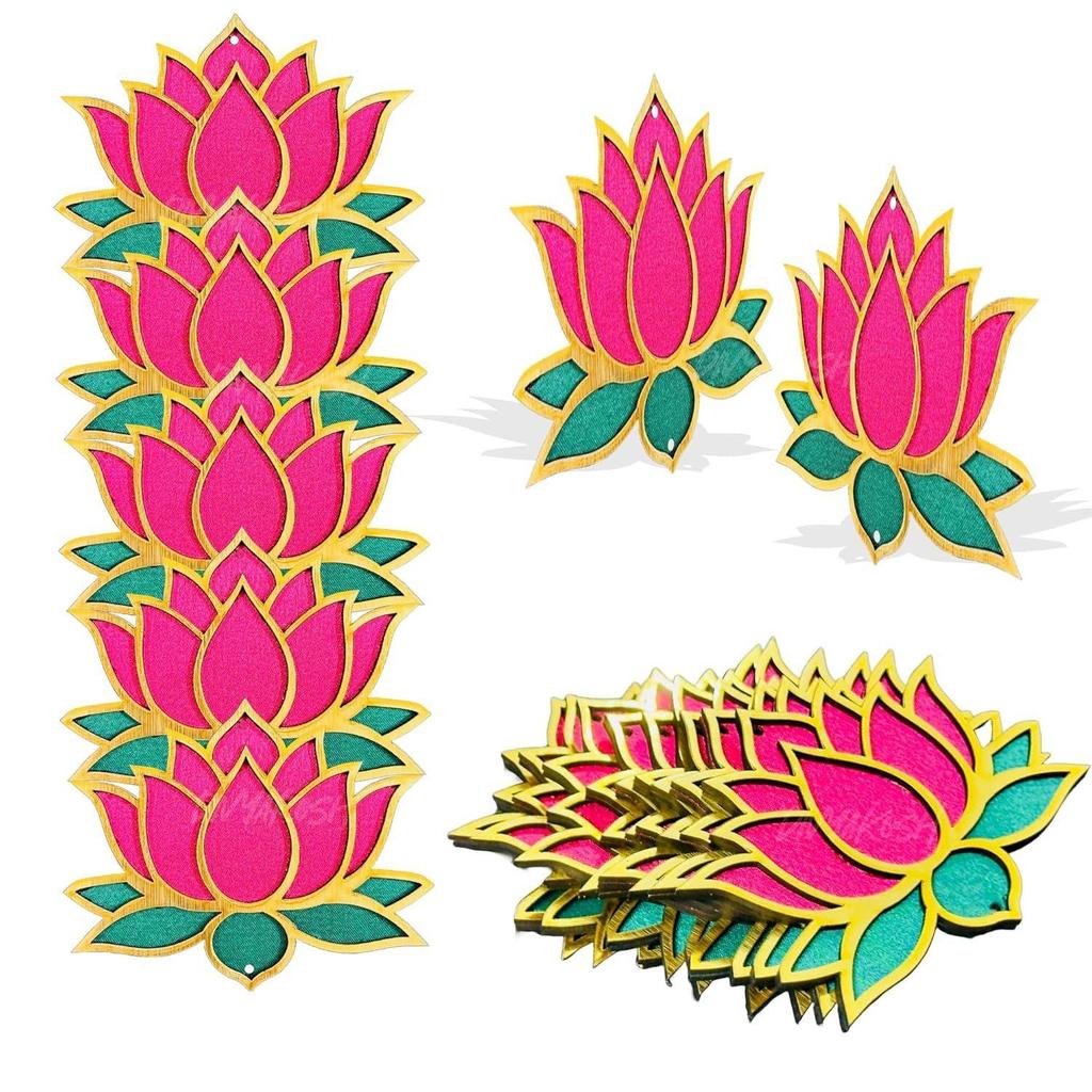 Holz-Lotus-Ausschnitte, 12 Stück, mit Klebepunkten | MDF-Ausschnitte in Exportqualität für DIY-Rangoli, Tempeldeko, Wanddekoration, Eingangstürdekoration