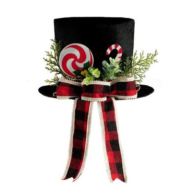 Black Fabric Christmas Tree Toppers With Elegant Bowknot Hat Decoration For Holiday Home Office Decoration