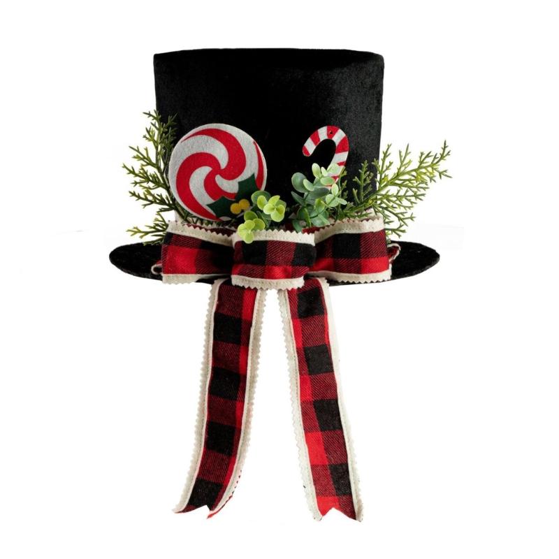 

Black Fabric Christmas Tree Toppers With Elegant Bowknot Hat Decoration For Holiday Home Office Decoration 1
