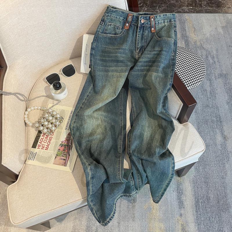 American Retro High-Waisted Blue Wide-Leg Denim Pants for Women - Trendy Slimming Summer Style Extra Large