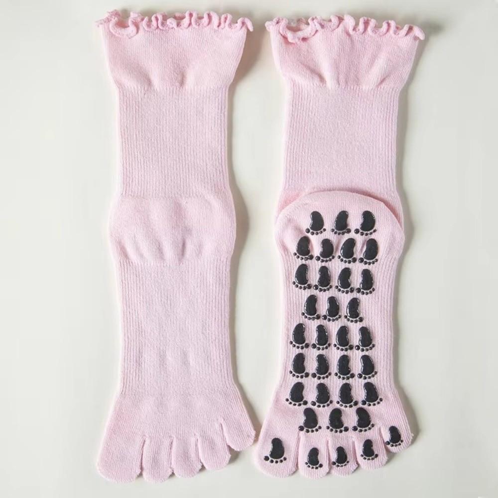 Non-Slip Silicone Five-Toe Yoga Socks Cotton Mid-Calf Yoga Socks Pilates Grip Socks Ballet