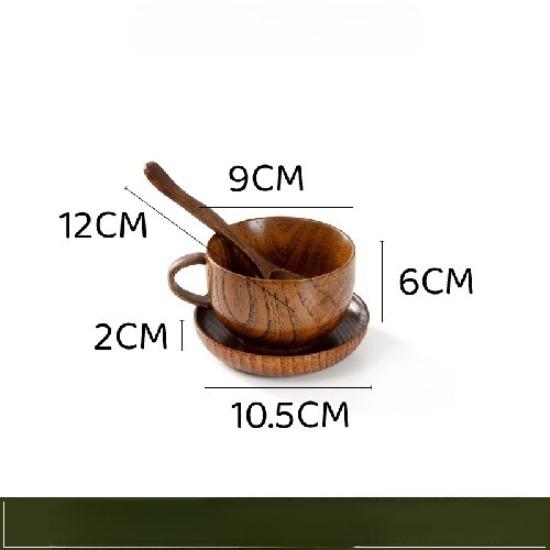 Japanese-style Jujube Wood Coffee Cup Three-piece Set Solid Wood Bowl Cup Wooden Milk Cup with Handle Can Be Printed with Logo