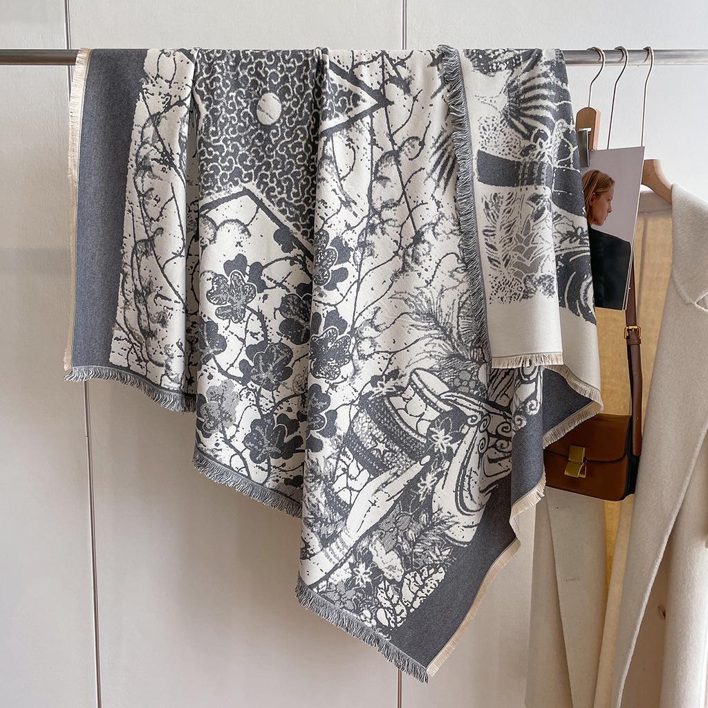 Imitation Cashmere Scarf Women'S Air Conditioner Shawl British Style Square Scarf Long Scarf Short Beard Scarf