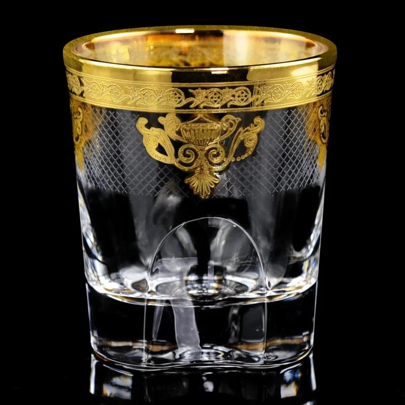 Evropská silnostěnná křišťálová sklenice na víno Sklenice na whisky sklenice se zlatým vzorem zvonku Sklenice na pivo