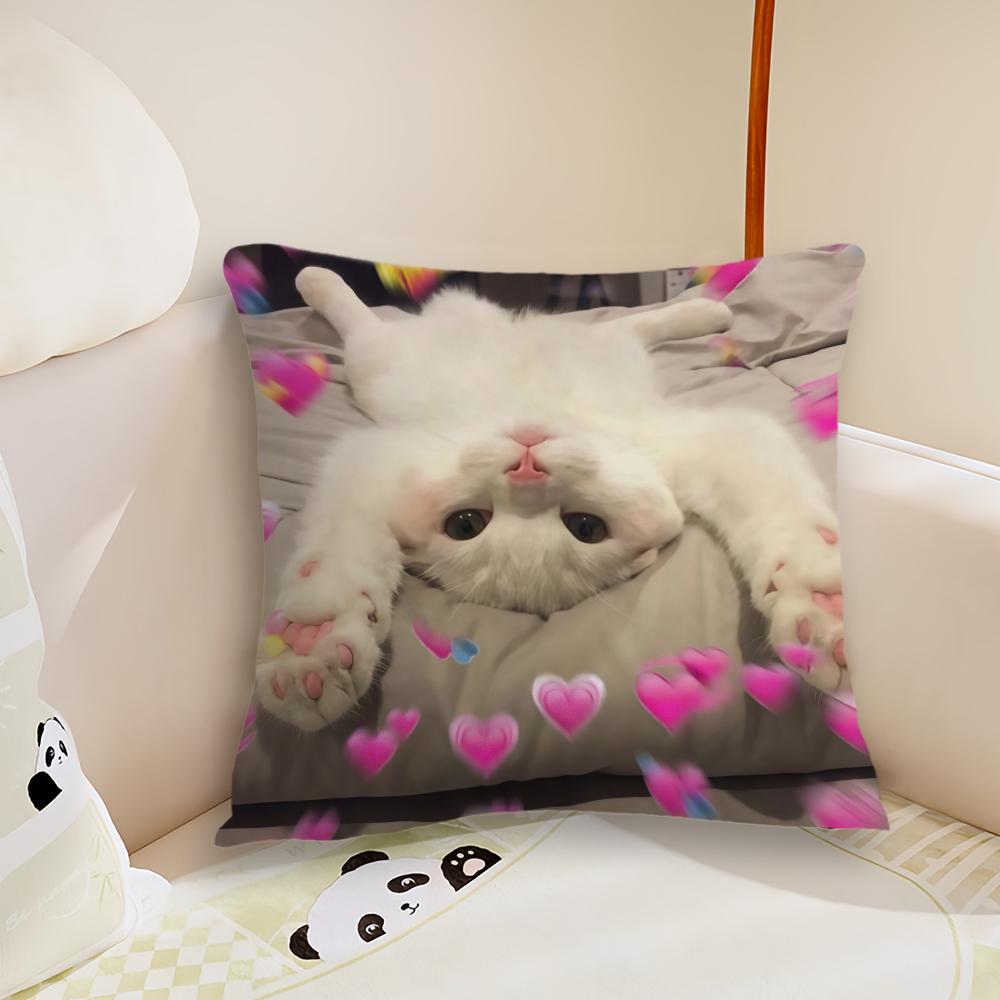 Cute Love Cat Cushion Cover Pillow Case Plush Fabric Soft Double Sided Print Sofa Cushion Cover Throw Pillow Covers