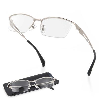 FEEL LIFE Men's Reading Glasses, Stylish, Semi-rimless, Silver, Made In Sabae, Japan, with Case, FLM-006-1 +2.00