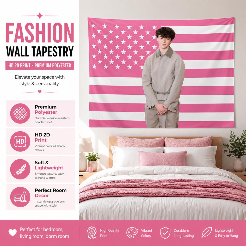 FunnyPink AmericanFlag Tapestry Flat PrintCoolActor Owen C-CooperPortraitWallHanging for Bedroom Dorm Aesthetic Room Decor Gift