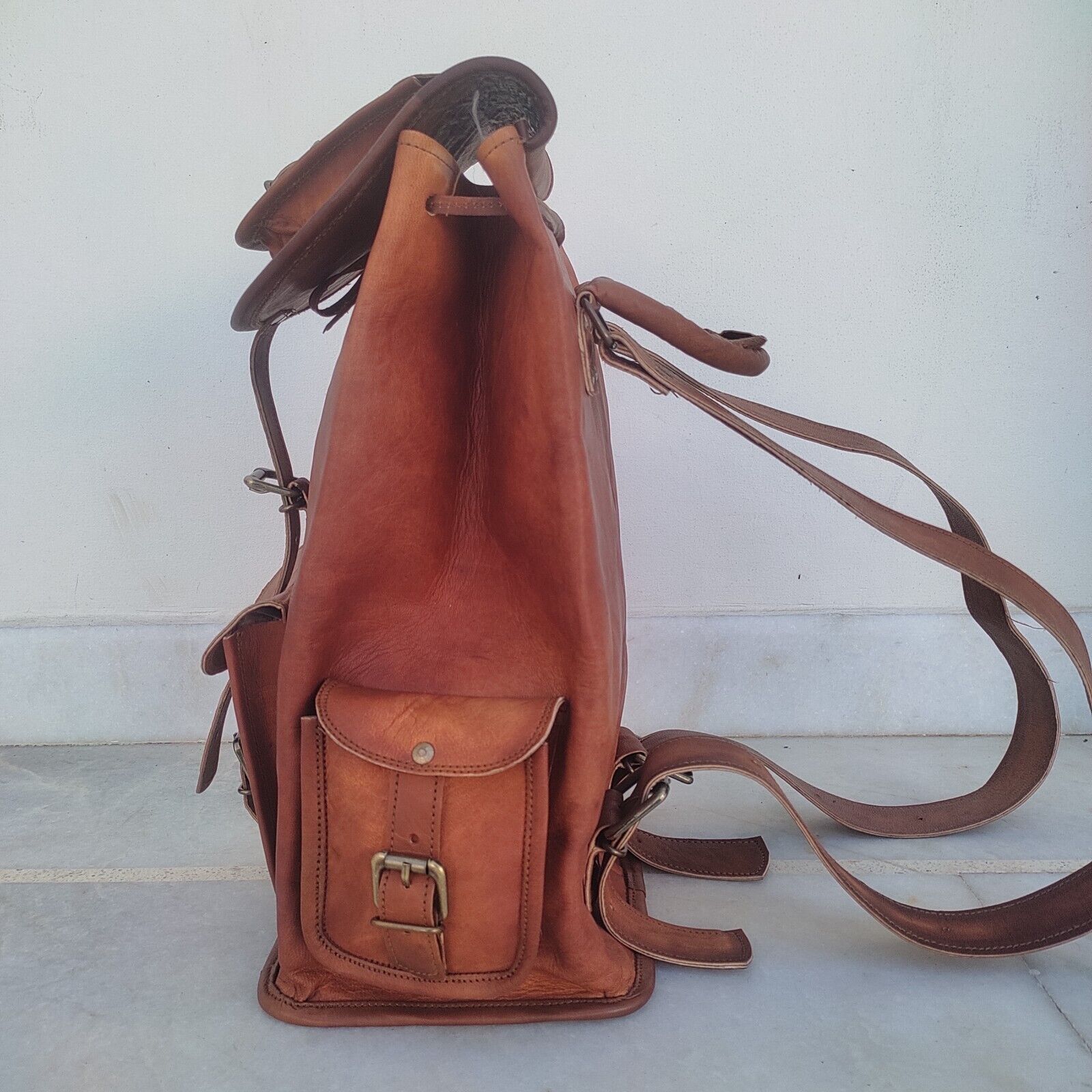 Классический рюкзак ручной работы из коричневой натуральной козьей кожи — фото 2