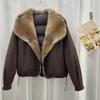New winter mink fur collar down jacket short loose thickened pie overcome green root mink fur goose down jacket