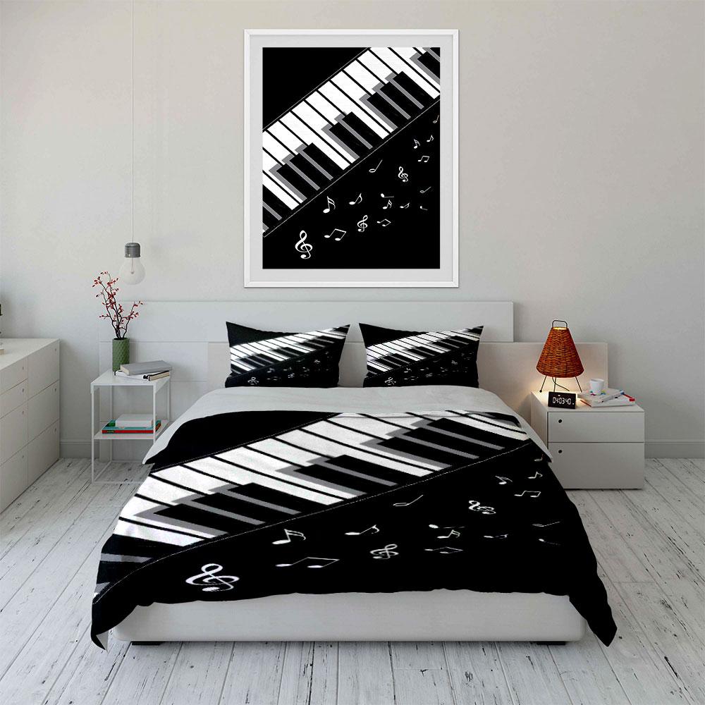 "Piano Music Decor Set" Bedding Set with 1 Duvet Cover 2 Pillowcases Single Double King Queen Gift