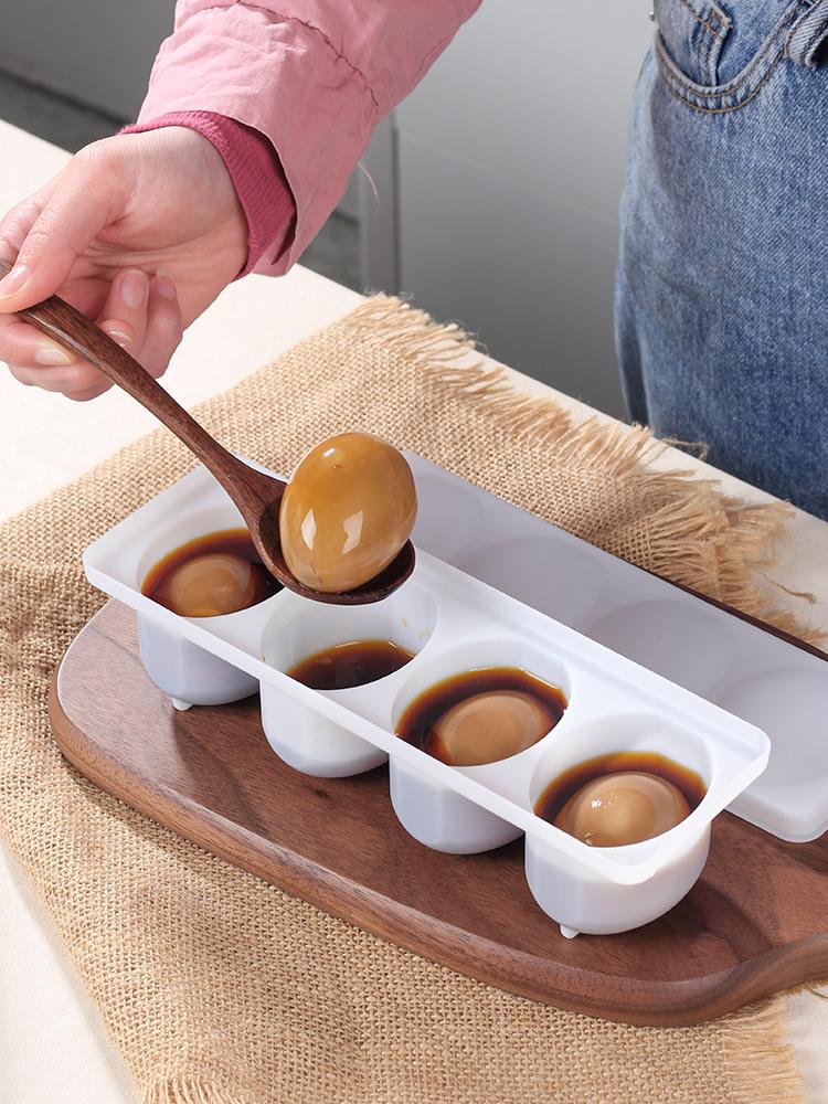 Plastic Marinated Egg Tools with Lid, Four-lattice Pickling Tea Eggs with Crisper Box, Household Kitchen, Creative bianco