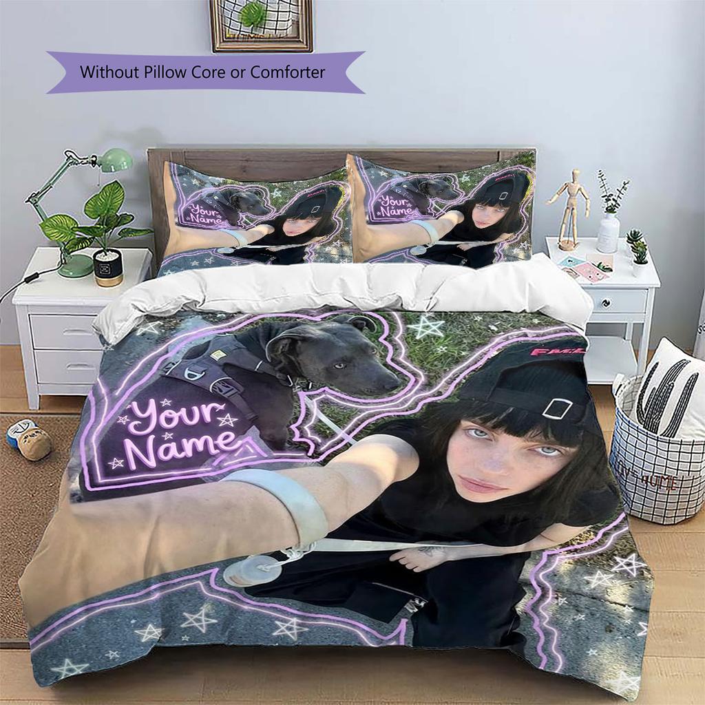 Billie Eilish Custom Name Pattern Bedding,Quilt Set Quilt Cover Pillowcase Home Birthday Gift(1 * duvet cover + 2 * pillowcase, without core)