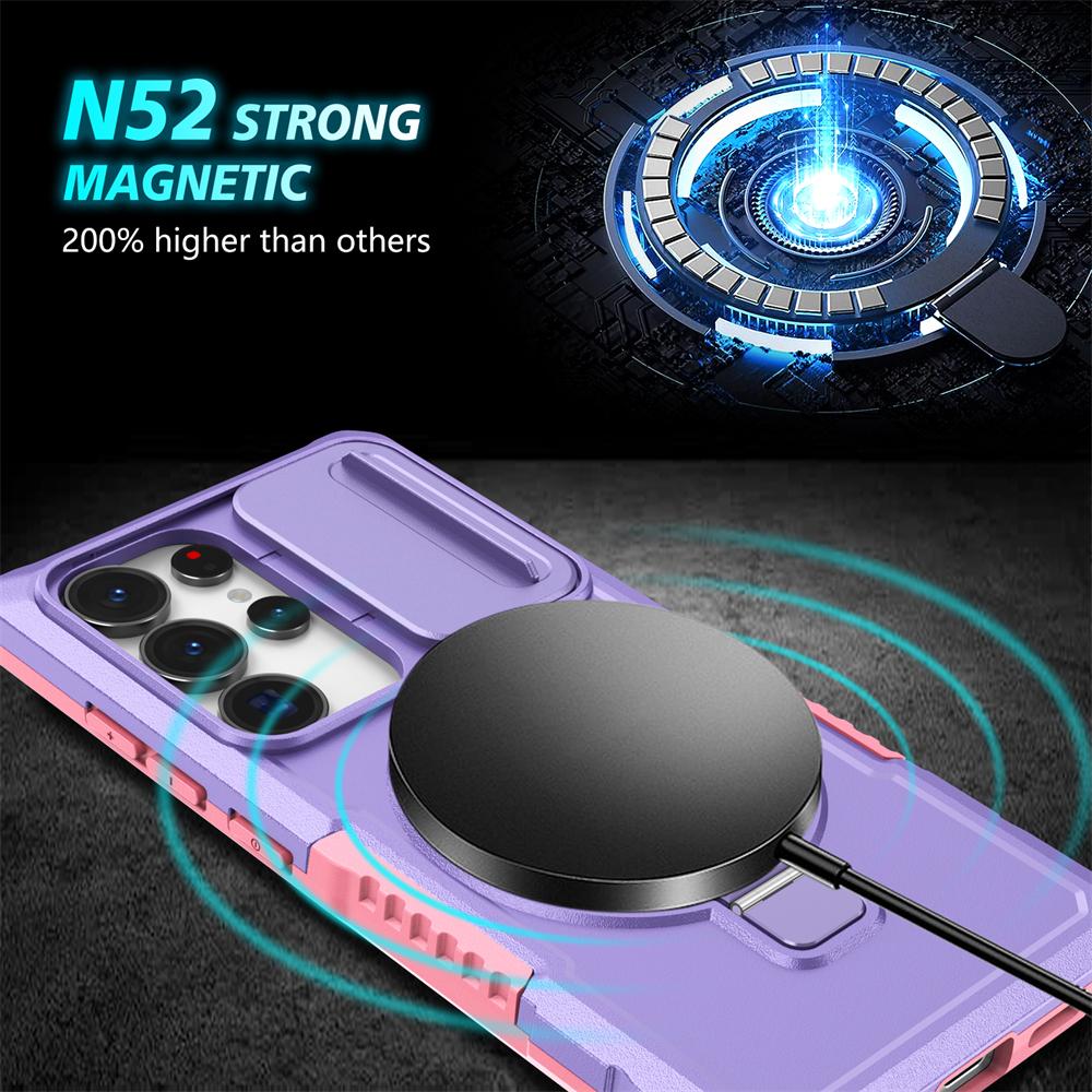 Custodia Blindata Ibrida Per Samsung Galaxy S26 S25 S23 S24 Ultra S22 Plus S26 FE S25 Edge Supporto per Auto Cover Ricarica Wireless Magnetica