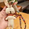 Handmade Fabric Rabbit Keyring, Linen Bunny Pendant with Carrot Embroidery & Multicolor Cord,Sleeping Bunny Keychain, Cute Plush Charm