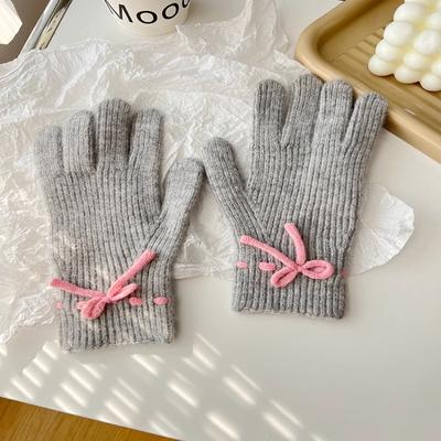 New Autumn and Winter Bow Cute Touch Screen Gloves Cold Proof Korean Pointer Knitted Gloves for Women Wool Cycling Gloves
