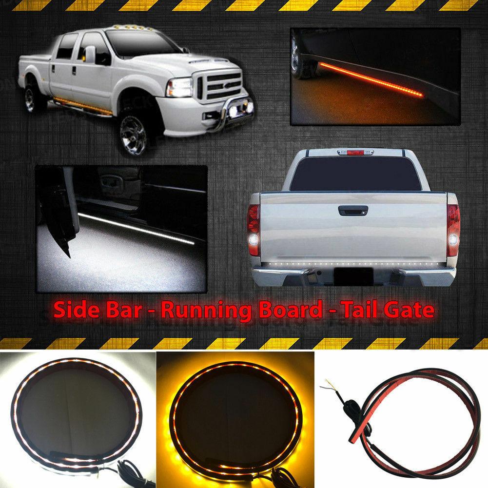 2X 60 Truck LED Running Board Light Running Board DRL Side Step Strip Bar White Amber Turn Signal LED Tailgate Bar LED Light White Amber