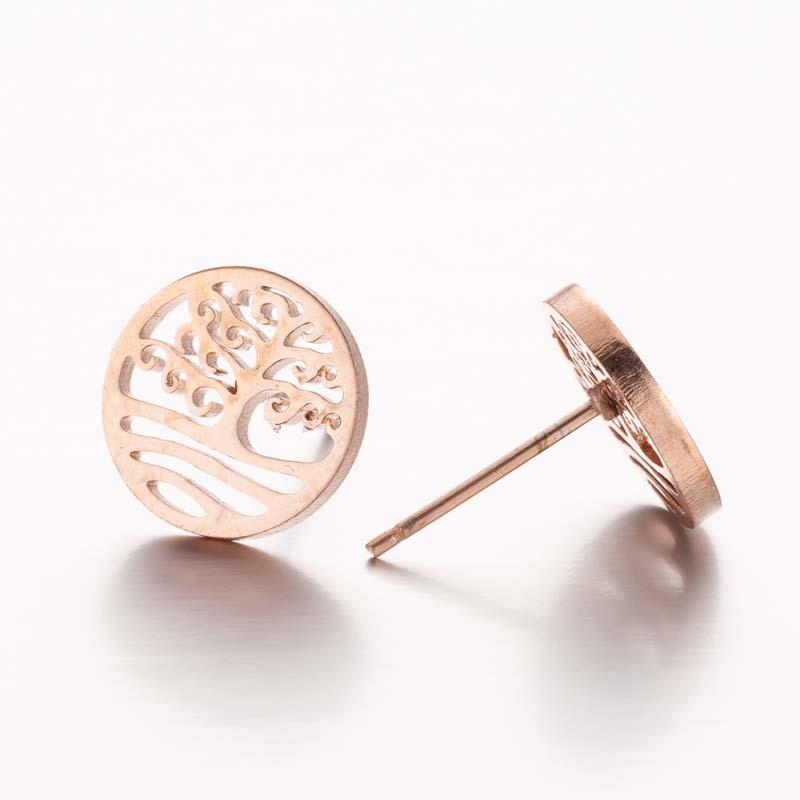 Korean Style Geometric Tree of Life Round Earrings In Stainless Steel for Women - Christmas Tree Cartilage Studs