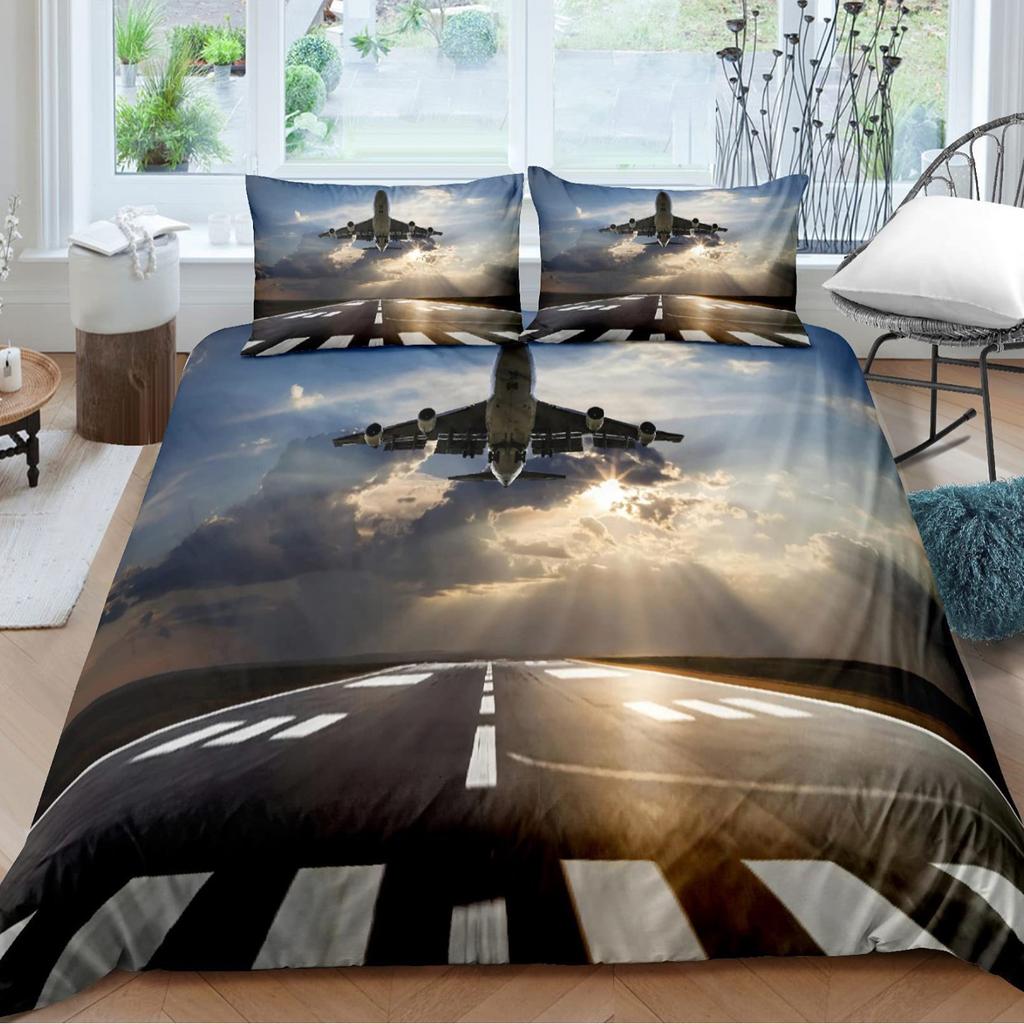 Aircraft Three-Piece Quilt Cover 3D Digital Printing Bedding Set Four Seasons Bed Cover
