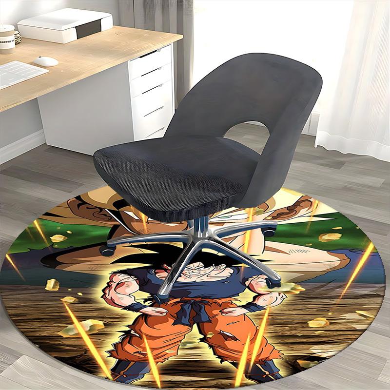 1 Stück Dragon Ball Z Goku Super Saiyan Runder Teppich - Anime Cartoon Design Stuhlmatte, Rutschfester Teppich für Büro, Heimdekoration, Wohnzimmer