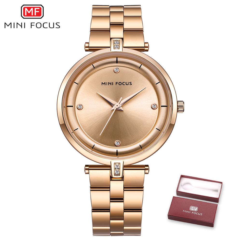 MINI FOCUS Watches Women Top Brand Luxury Quartz Watch Female Fashion Rhinestone Stainless Steel Ladies Simple Casual Wristwatch
