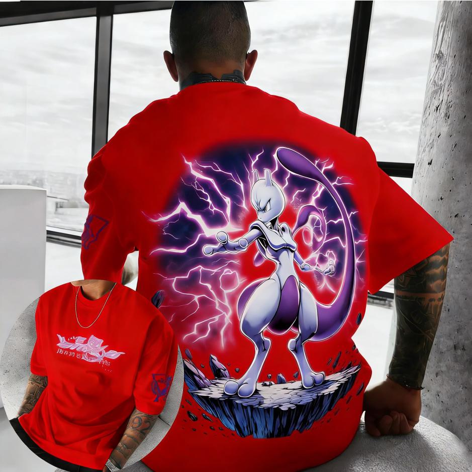 Men's and Women's Summer Pure Cotton T-shirt 2026 New Mewtwo Printed Street Hip Hop Casual Loose Y2K Parent Child Top