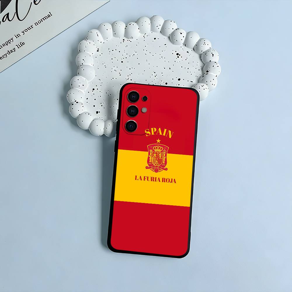 Spanish Flag Pattern Phone Case For Samsung S25,S24,S21,S22,S23,S30,Ultra,S20,Plus,Fe,Lite,Black Soft Silicone