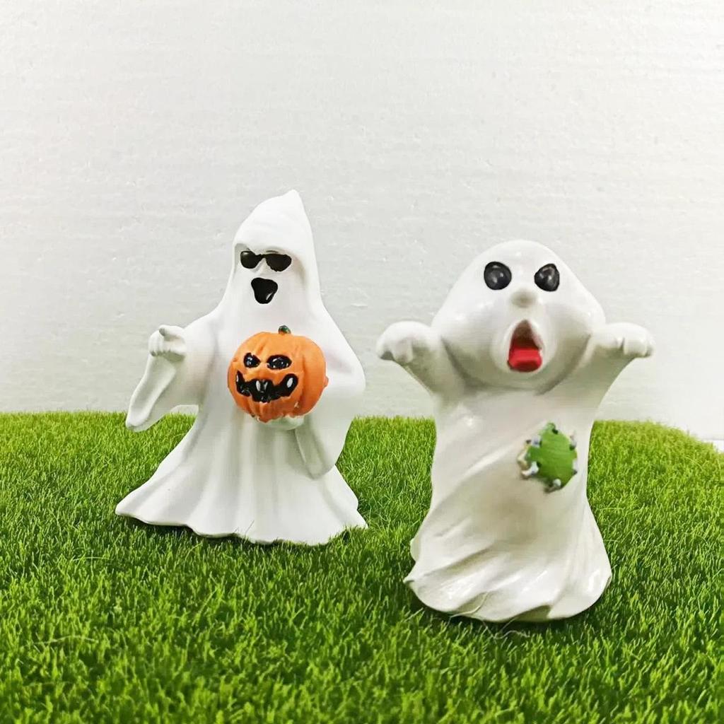 European & American Halloween Ghost & Pumpkin Couple Resin Decorations – Cute Festival Gifts for Living Room
