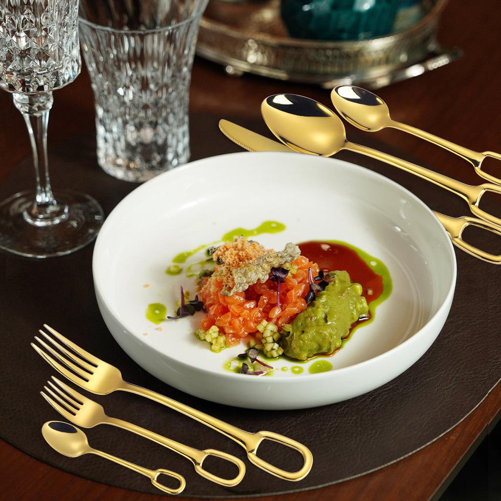 Cutlery 304 Stainless Steel Spoon Circular Ring Hotel Steak Knife Fork Spoon Titanium Plated European Style Hanging Hole Fork Tea Spoon