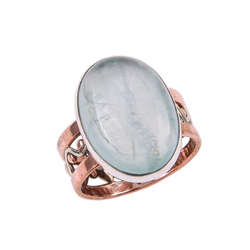Natürlicher Aquamarin Edelstein 925 Sterlingsilber massiv zweifarbig Ring Größe 7 Y1F80