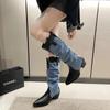 fashion Shoes for Women 2024 Fashion Sleeve Women's Boots Autumn Pointed Toe Mixed Colors  High Tube Low-heeled Boots Zapatos De Mujer
