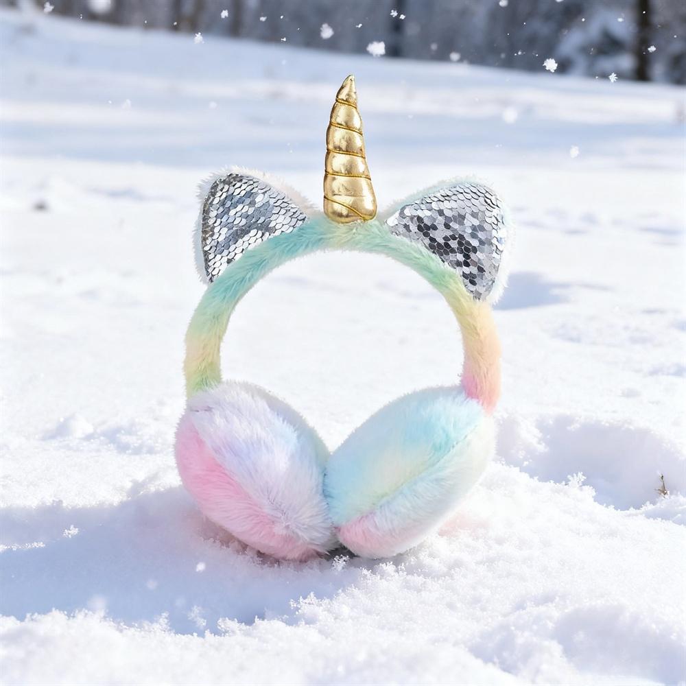 Осенние и Зимние Мягкие Плюшевые Теплые Наушники-Уши Единорога, Наушники-Уши Кошки с Блестками Тай-дай, Защищают Уши от Холода, Рождественские Подарки