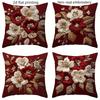 1/4pcs Red Floral Embroidered Pillowcases with 2d Flat Printing and Non-real Embroidery Sofa Cushion Cover Home Room Decoration
