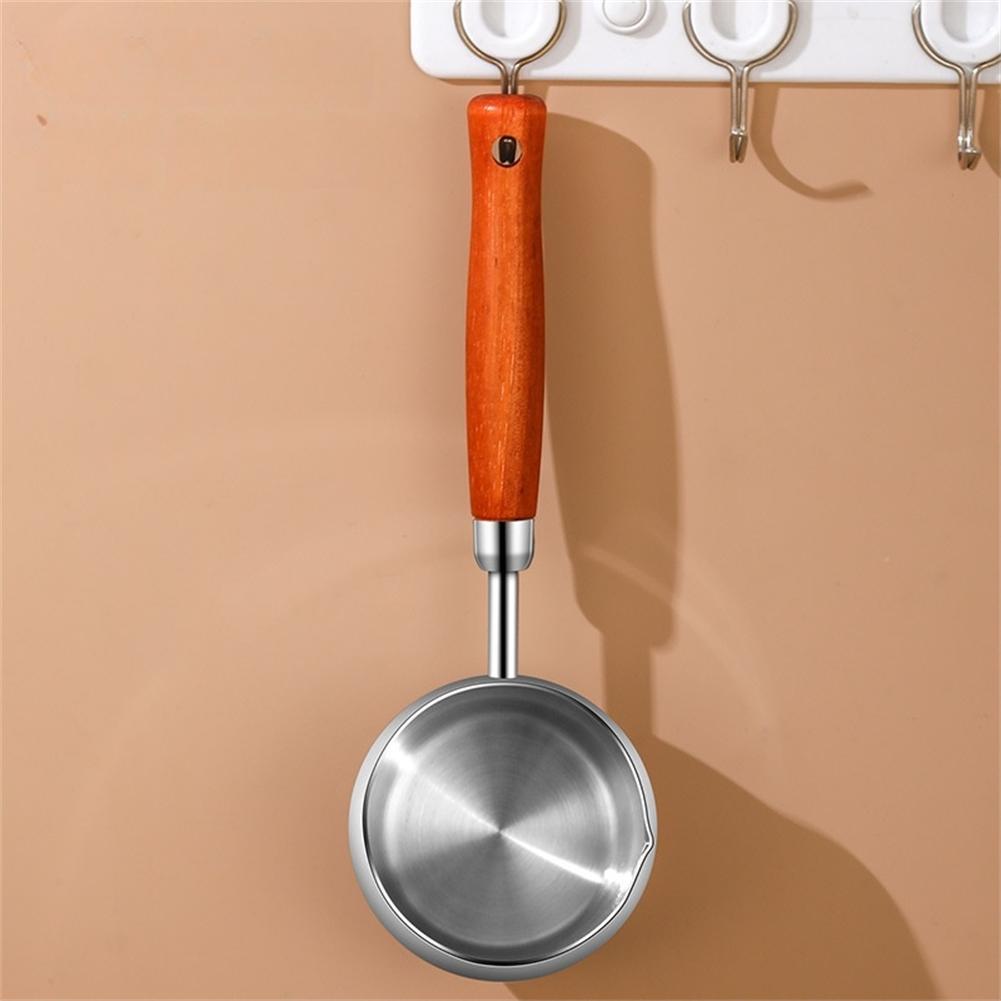Stainless Steel Milk Pot  Oil Pan Small  Pot Saucepan Wood Handle Long Handle Pot Butter Handmade Jug Heated Coffee Cookware