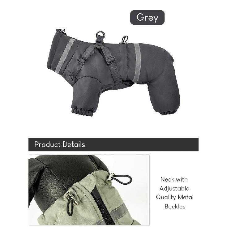 Dog Winter Clothes Warm Overalls for Small Medium Dog Water Repellent Thicken Padded Dog Coat with Harness Adjustable Reflective