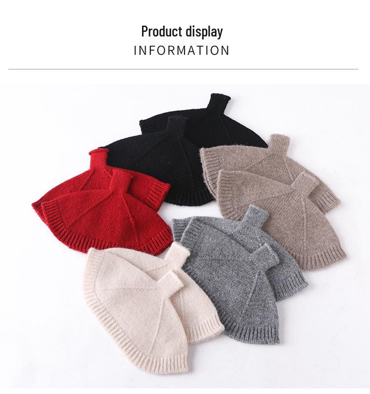 Women's Shell Pattern Knitted Fingerless Gloves – 100% Pure Wool, Thick & Warm for Autumn/Winter, Fashionable Student Style