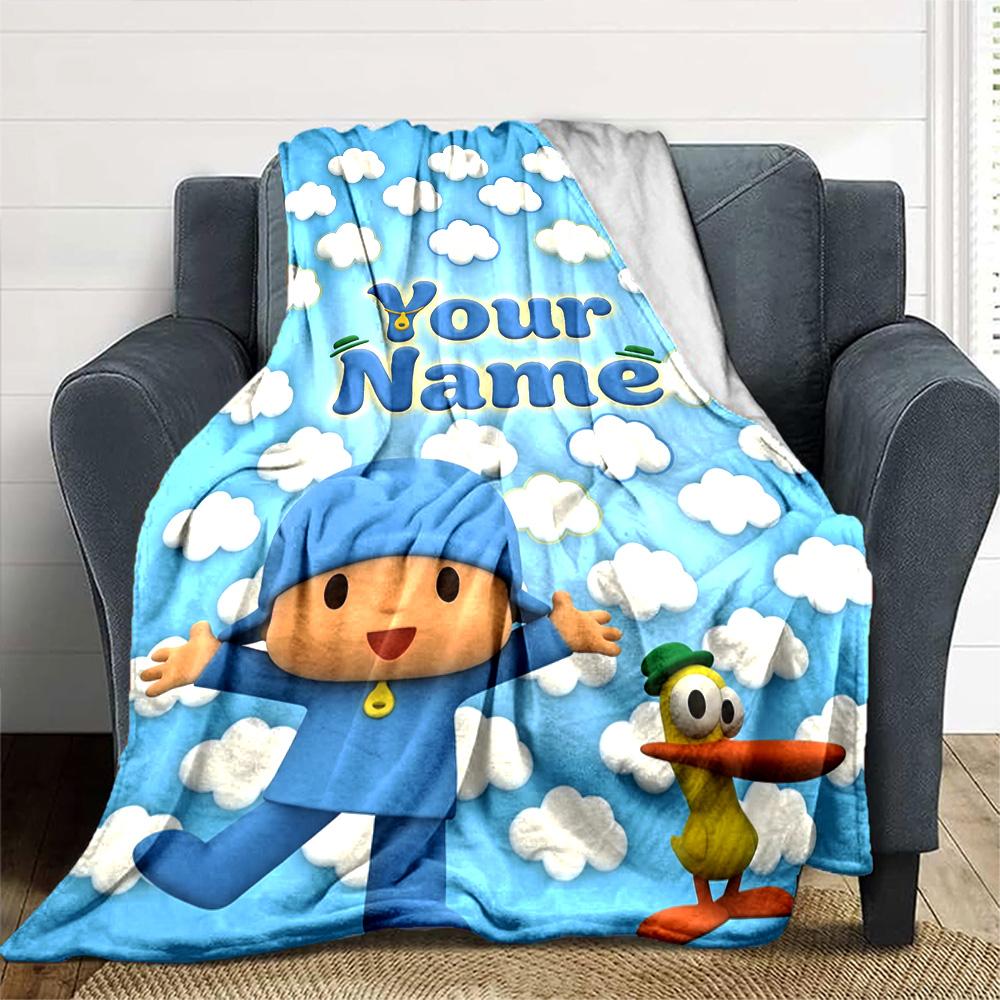 Pocoyo Personalized Name Blanket Cozy Personalized Blanket Comfortable Suitable for Chair Home Decor Picnics Sofa All-Season Use