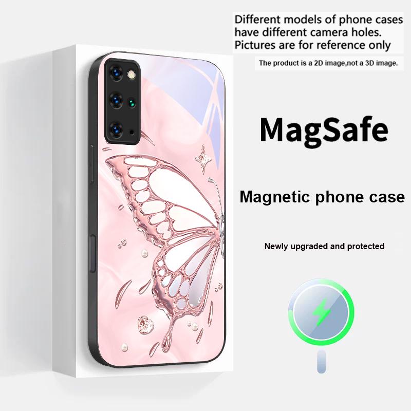 Butterfly of Ice Crystals For Samsung S25 S25 Edge S25Ultra S8 9 10 20 S21 Pro 22 Plus S23 FE S24 Ultra Magsafe Glass Phone Case