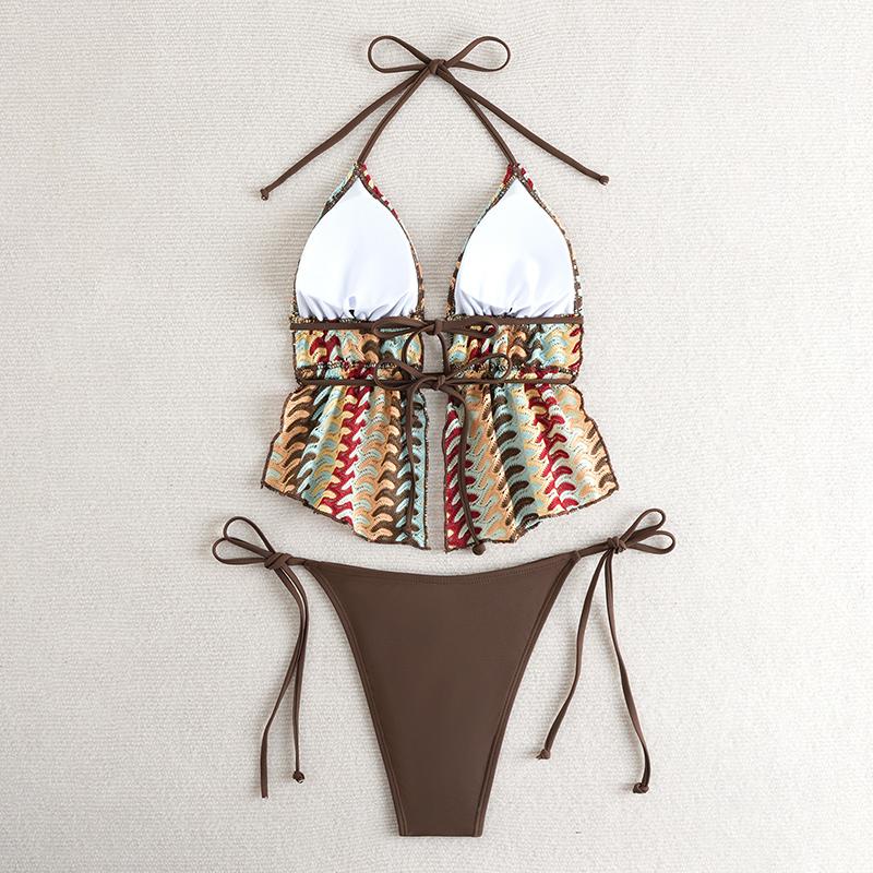 Sexy Neckholder Tankini String Dreieck Badeanzug Damen Zweiteilig Gepolsterte Bademode Weiblich Bade Schwimmanzug Strandbekleidung Sommer