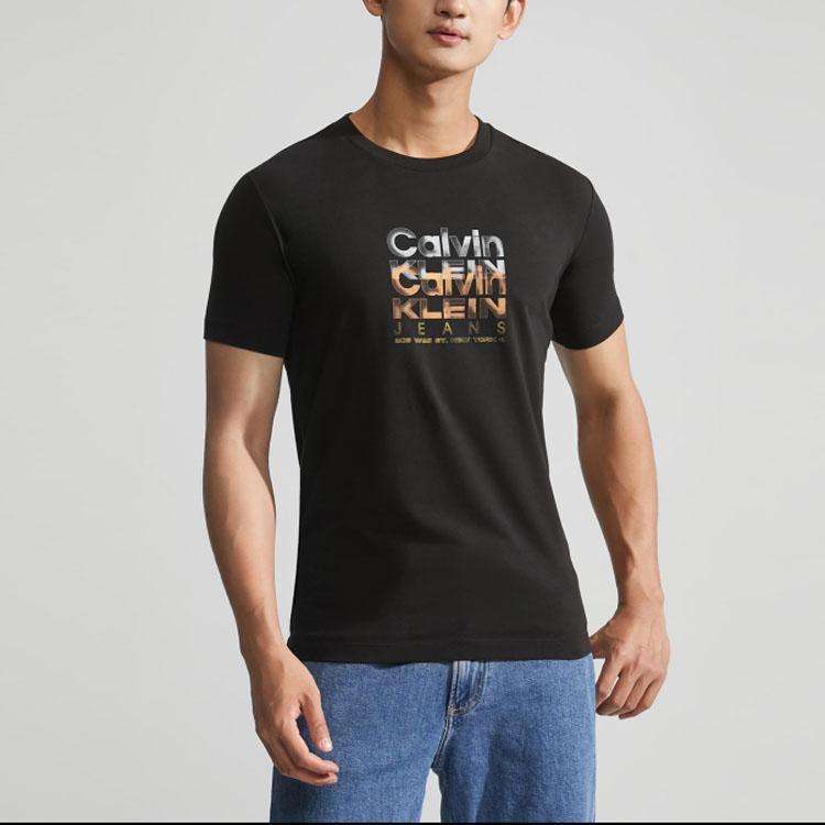Calvin Klein Colorful Letter Jacquard Casual Crew Neck Short Sleeve T-Shirt Men Tops Space-Black J323923-BEH