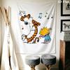 Calvin and Hobbes Wall Tapestry Aesthetic Wall Hanging Printed Fabric Blanket Decorative Tapestries for Bedroom Living Room Home Decor