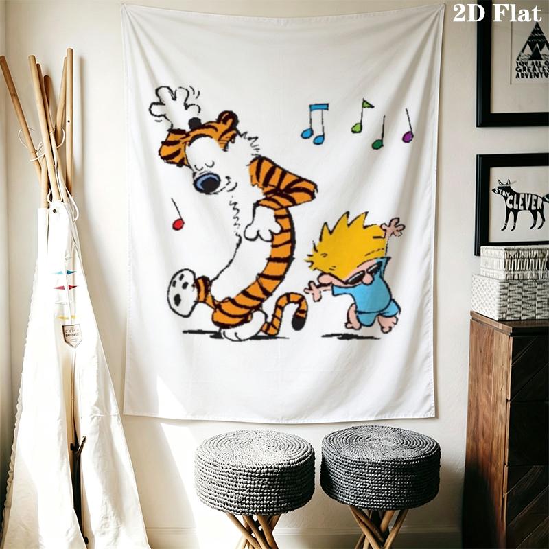 Calvin and Hobbes Wall Tapestry Aesthetic Wall Hanging Printed Fabric Blanket Decorative Tapestries for Bedroom Living Room Home Decor