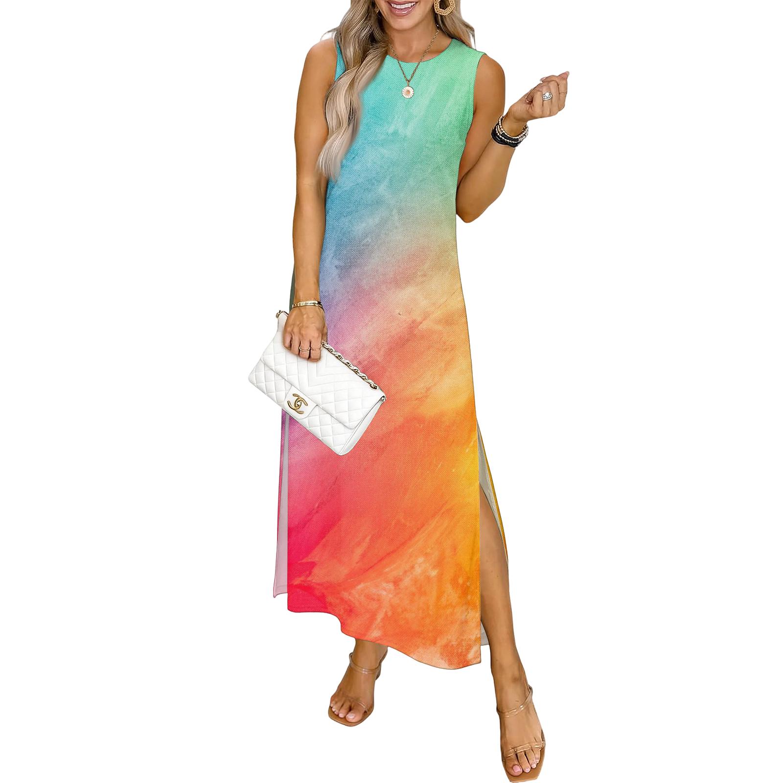 

Women s Fashion Casual Gradient Print Dress M помаранчевий