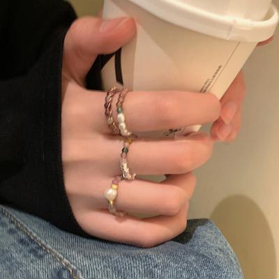 1Pcs Imitation Pearl Geometric Spring Rings for Women Circle Minimalist Party Rings