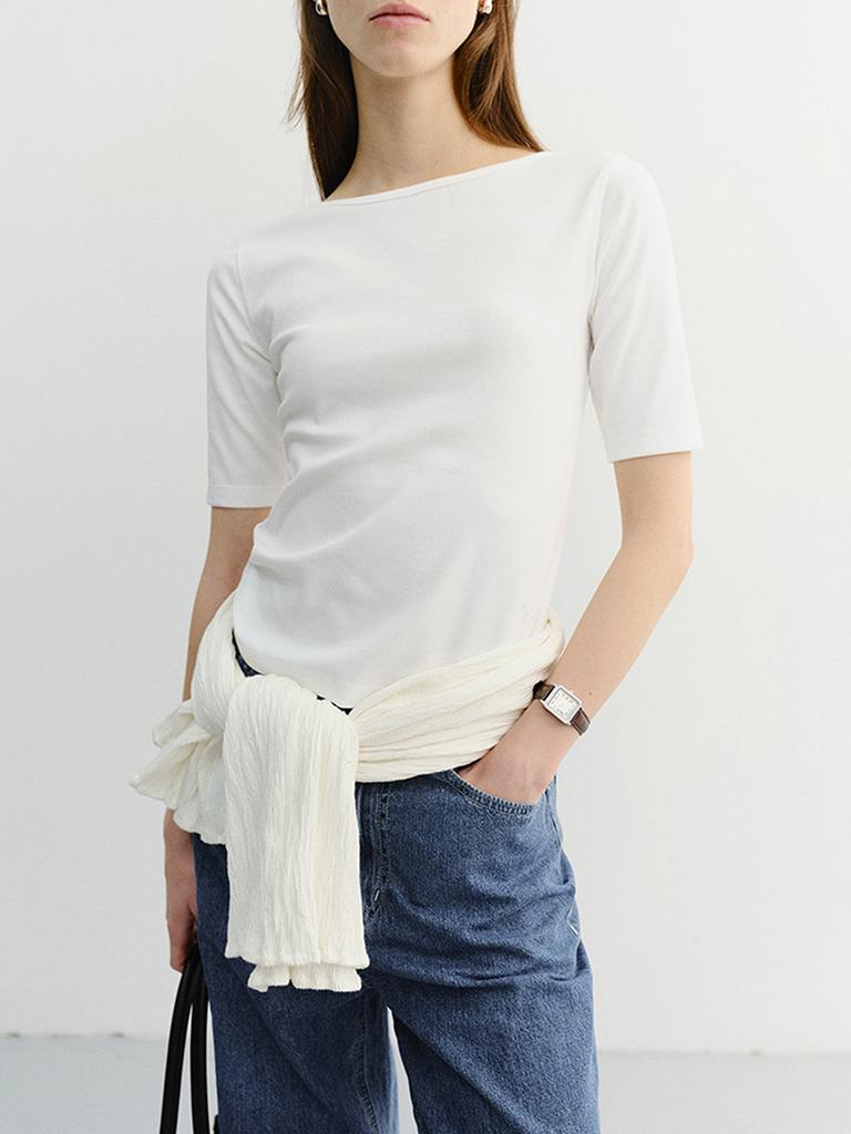 Deonseuteu Essential Boat Neck T-Shirt_Udts6B227_Off White