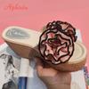 Aphixta Flower Wedge Heels Slippers Women 9cm Cow Suede Bow Women Mulers Female 4cm Platform Sandals Clog Shoes Slides Women