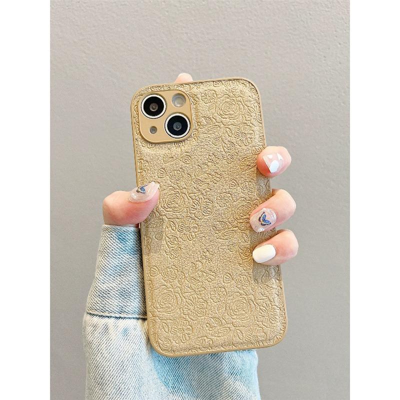 Camellia Ins Style for IPhone17 Mobile Phone Case for Apple 15PRO Embossed 16 Simple Solid Color Protective Cover